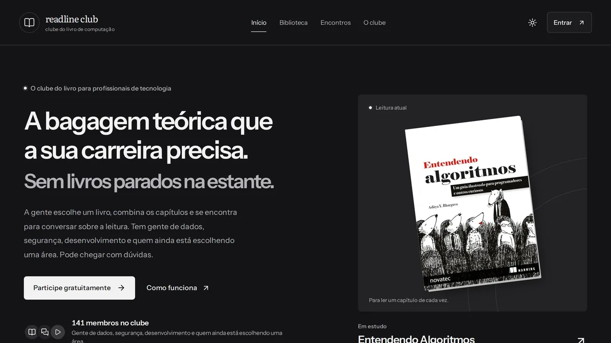 The readline club home page, with the book the club is reading.